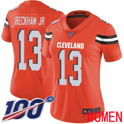 Cleveland Browns Odell Beckham Jr Women Orange Limited Jersey #13 NFL Football Alternate 100th Season Vapor Untouchable->women nfl jersey->Women Jersey
